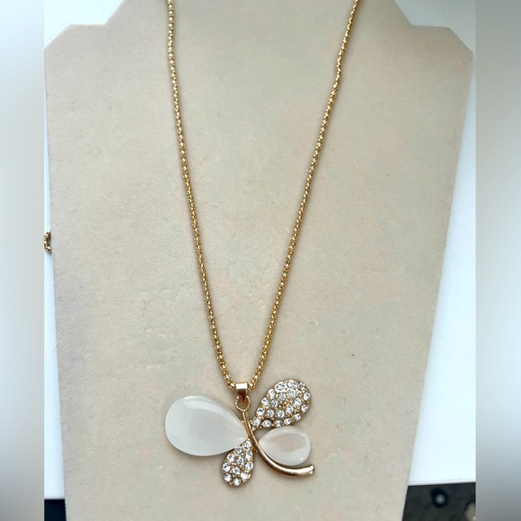 Jewelry - Gold and White Butterfly Pendant Necklace